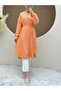 Buttoned Lace-Up Striped Long Tunic -Orange - 3