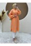 Buttoned Lace-Up Striped Long Tunic -Orange - 4