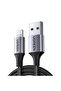 كابل شحن ومزامنة بيانات مضفر من الألومنيوم من USB إلى Lightning بطول 1 متر - أسود