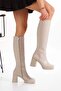 Women's Beige High Heeled Low-Cut Boots - 4