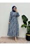 Elastic waist patterned belted dress -indigo - 3