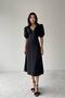 Women's Black V-Neck Balloon Sleeve Button Detailed Midi Dress