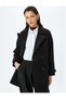 Double Breasted Long Stamp Coat with Buttoned Pockets and Belt - 2