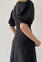 Women's Black V-Neck Balloon Sleeve Button Detailed Midi Dress - 7