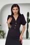 Women's Black V-Neck Balloon Sleeve Button Detailed Midi Dress - 6