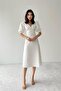 Women's White V-Neck Balloon Sleeve Button Detailed Midi Dress