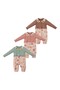 Baby Girl Cotton Two Thread Baby Collar Detailed 3-12 Months Jumpsuit Set of 3