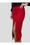 Tweed Fabric Red Front Slit Midi Length Lined Skirt