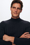 Slim Fit Navy Blue Ribbed Cotton Blend Half Fisherman Slim Fit Body-Hugging Knit Sweater - 2