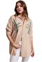 Women's Linen Cream Beige Ayrobin Pattern Embroidered Oversize Buttoned Shirt