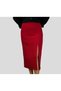 Tweed Fabric Red Front Slit Midi Length Lined Skirt - 7
