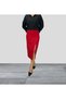 Tweed Fabric Red Front Slit Midi Length Lined Skirt - 2