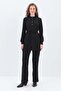 Black-Half Placket Belted Trousers Set - 2