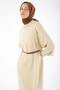 Cream-colored belted thin knit dress - 6