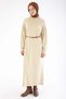 Cream-colored belted thin knit dress