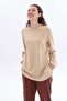Beige-Crew Neck Sleeve Drawstring Cotton Blouse