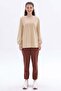 Beige-Crew Neck Sleeve Drawstring Cotton Blouse - 2