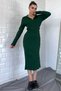 Dark Green Women's Polo Collar Waist Tied Long Knitwear Pencil Dress - 3