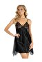 Black Satin and Tulle Detailed Nightgown Lace Neck with Adjustable Straps - 4