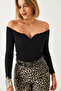 Women's Black Gathered Collar Crop Knitted Blouse 60261062 - 2