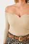 Women's Beige Gathered Collar Crop Knitted Blouse 60261062 - 3
