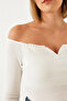 Women's White Gathered Collar Crop Knitted Blouse 60261062 - 2