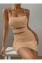 Beige Design Low-Cut Sling Mini Dress