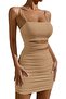 Beige Design Low-Cut Sling Mini Dress - 3