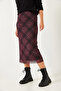 Women's Burgundy Lined Patterned Long Skirt 02096 60261069