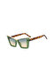 Carvella Green Leopard Pattern Bone Frame Geometric Vintage Retro Sunglasses