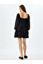 Balloon Sleeve Mini Dress Square Neck Gathered Textured Layered - 4