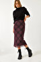 Women's Burgundy Lined Patterned Long Skirt 02096 60261069 - 6
