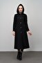 Hooded Snap Closure Wool Blend Long Cap Black 6631 - 5