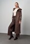 Hooded Snap Closure Wool Blend Long Hat Melanj Brown 6631