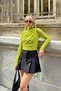 Oil Green Half Turtleneck and Waist Draped Women's Blouse Crop - 2