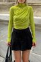 Oil Green Half Turtleneck and Waist Draped Women's Blouse Crop - 4