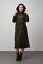 Hooded Snap Closure Wool Blend Long Cap Haki 6631 - 4