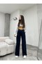 Women's Navy Blue High Waist Lycra Flexible Wide Leg Palazzo Trousers - 7
