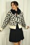 Leopard Print Fur Collar Cardigan with Ribbon Lace on the Front - 2