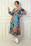 Madonna Collar Lined Cross Tied Floral Double Breasted Chiffon Dress - 3