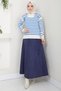 Zipper Detailed Striped Knitwear Sweater Cobalt Blue Color Hm2611 - 2