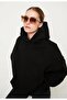 Women's Oversize Sweatshirt Hoodie Basic Black – Hooded, Kangaroo Pocket, 3 Thread Ribs - 5