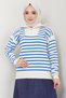Zipper Detailed Striped Knitwear Sweater Cobalt Blue Color Hm2611