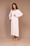 Women's Ecru Flounced Special Design Full Length 100% Cotton Maternity Nightgown Set of 2 - 7