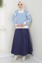 Zipper Detailed Striped Knitwear Sweater Cobalt Blue Color Hm2611 - 3