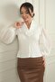 Women's V-Neck Front Rose Detailed Blouse - 2