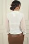 Women's V-Neck Front Rose Detailed Blouse - 4