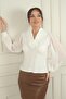 Women's V-Neck Front Rose Detailed Blouse - 3