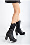 Women's Stretch Zippered Platform Heeled Boots Black - 3