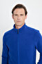 Men's Cobalt Blue Anti-pilling Non-Pilling Standard Fit Stand-Up Bato Collar Sweatshirt Fleece Jacket - 4